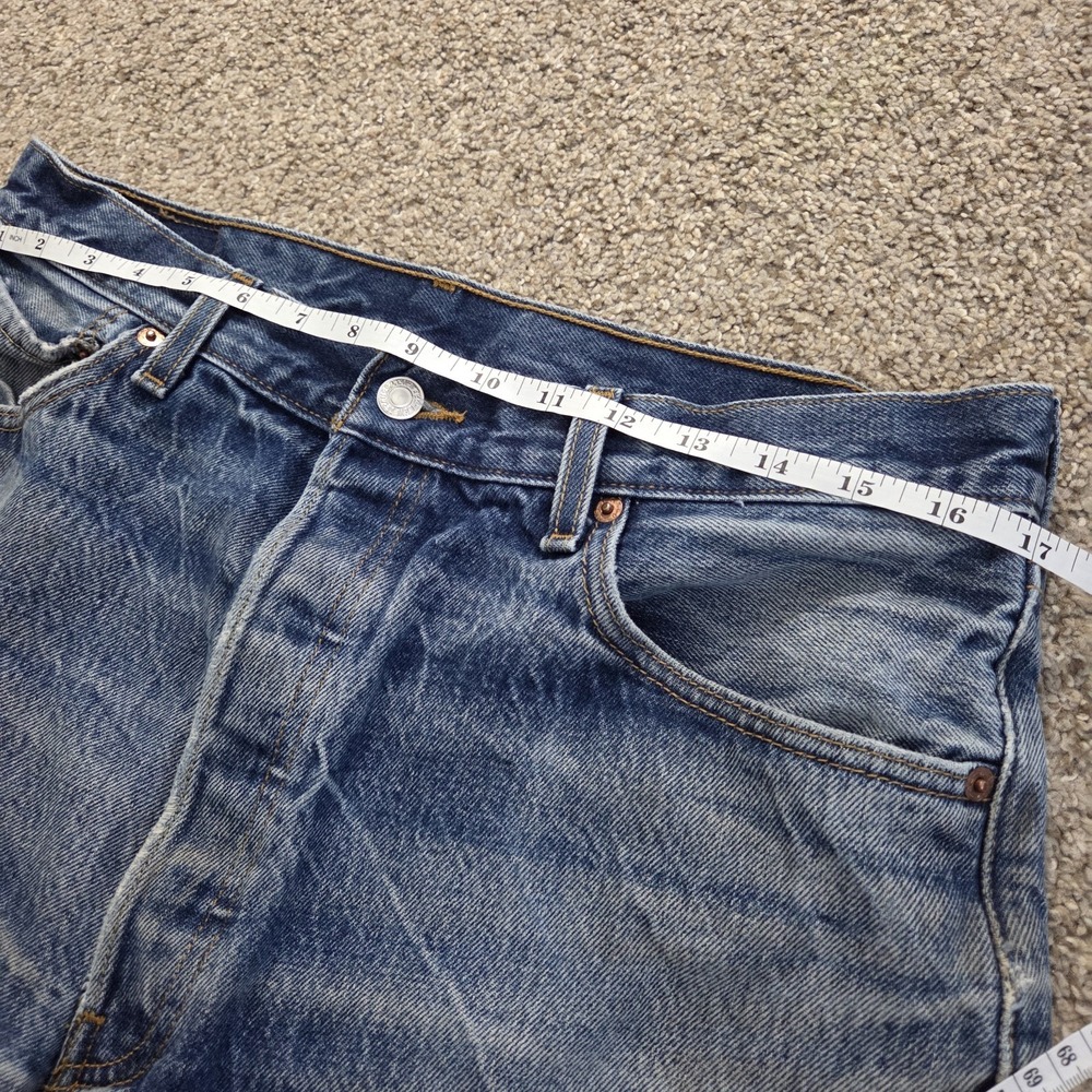 Levis 501 Jeans Mens 36x38 Blue Denim Straight Leg Button Fly Distressed Stained - Picture 7 of 16
